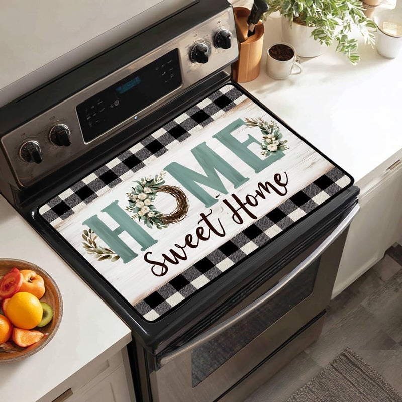 WRTCPOC Home Sweet Home Glass Stove Top Cover Protector – Vintage Glass Cooktop Protector,Buffalo Check Cooktop Mat for Ceramic Countertop Mats Electric Stove Cover Festive Decor - Image 4